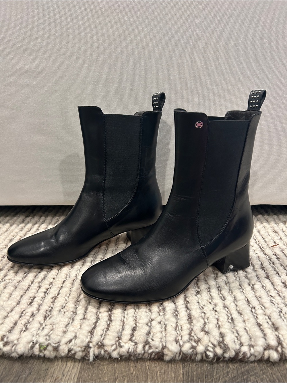 Classic Black Leather Mid-Heel Ankle Boots